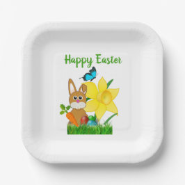 Plato De Papel Conejito feliz de Pascua Conejo Fiesta