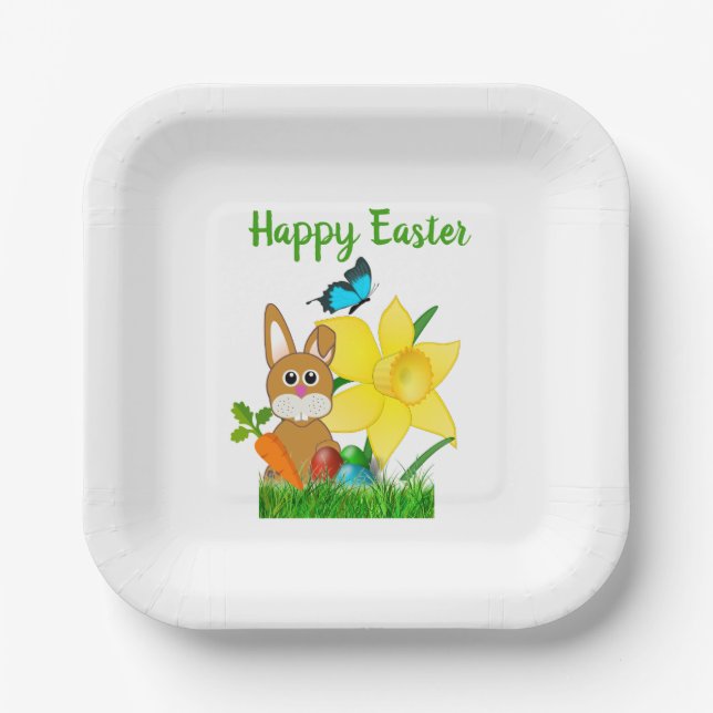 Plato De Papel Conejito feliz de Pascua Conejo Fiesta  (Anverso)