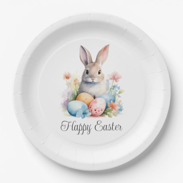 Plato De Papel Conejito Lindo Feliz Pascua (Anverso)