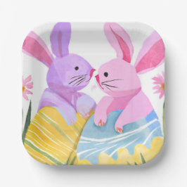 Plato De Papel Conejitos de Pascua | Acuarela Pastel