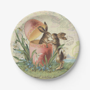 Plato De Papel Conejitos de pascua del francés del vintage