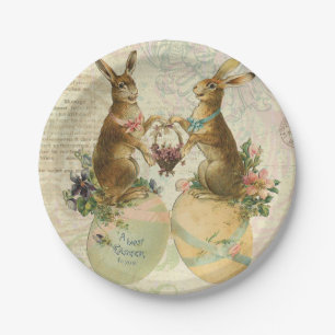 Plato De Papel Conejitos de pascua del francés del vintage