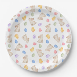 Plato De Papel Conejitos de Pascua, Huevo y Pollitos