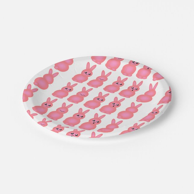Plato De Papel Conejitos de pascua rosados (Angular)