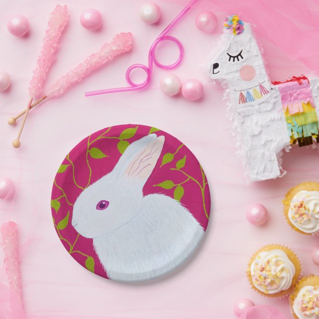 Plato De Papel conejo blanco (Fiesta)