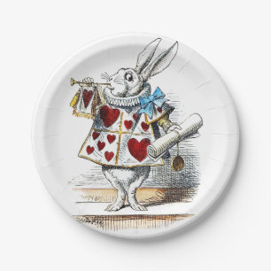Plato De Papel Conejo Blanco Alice Wonderland Conejo de Corazones