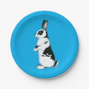 Plato De Papel Conejo: blanco y negro