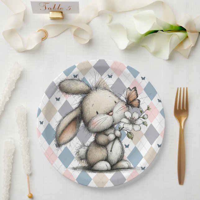 Plato De Papel Conejo caprichoso de primavera (Boda)
