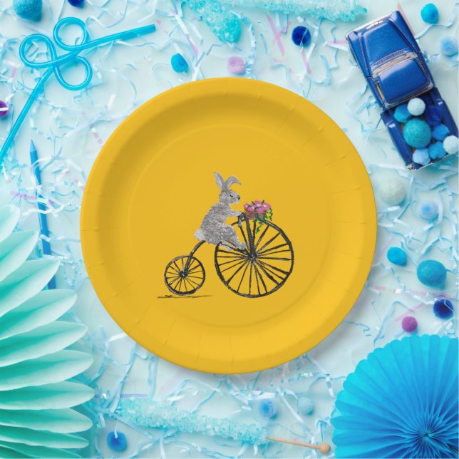 Plato De Papel Conejo caprichoso en bicicleta (Fiesta)