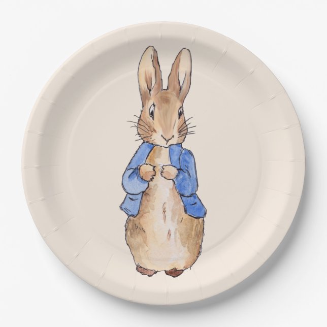 Plato De Papel Conejo clásico con chaqueta azul (Anverso)