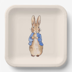 Plato De Papel Conejo clásico con chaqueta azul