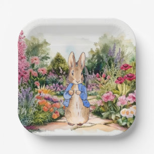 Plato De Papel Conejo clásico con chaqueta azul