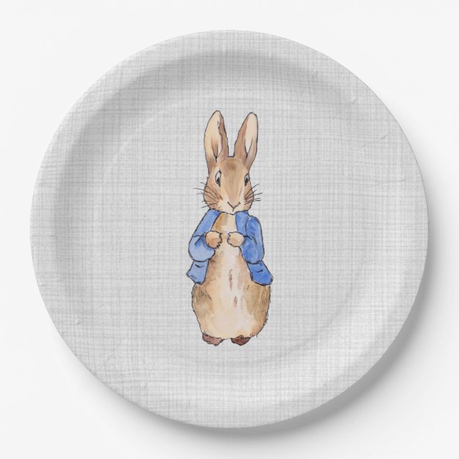 Plato De Papel Conejo clásico con chaqueta azul (Anverso)