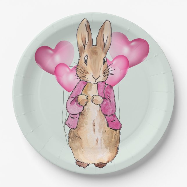 Plato De Papel Conejo clásico con chaqueta rosa (Anverso)