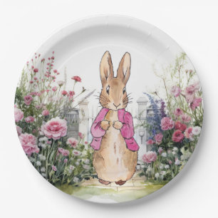 Plato De Papel Conejo clásico con chaqueta rosa