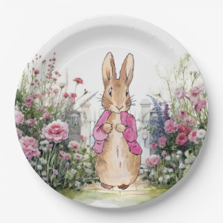 Plato De Papel Conejo clásico con chaqueta rosa