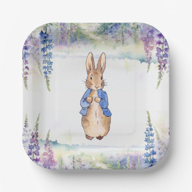 Plato De Papel Conejo clásico con lavanda  (Anverso)