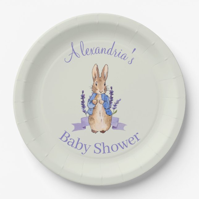 Plato De Papel Conejo clásico con nombre personalizado (Anverso)