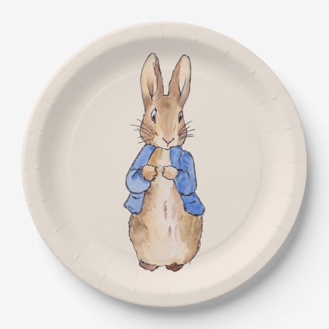 Plato De Papel Conejo clásico de azul chaqueta (Anverso)