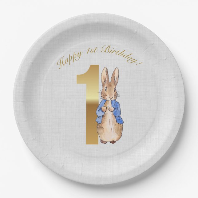 Plato De Papel Conejo clásico de cumpleaños (Anverso)