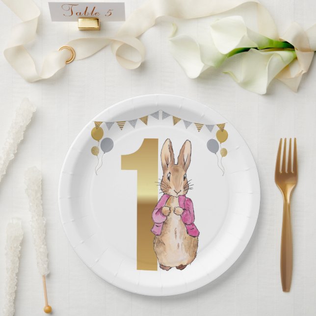 Plato De Papel Conejo Clásico de Cumpleaños Uno (Boda)