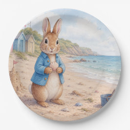 Plato De Papel Conejo clásico en una playa de arena