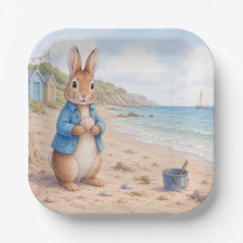 Plato De Papel Conejo clásico en una playa de arena