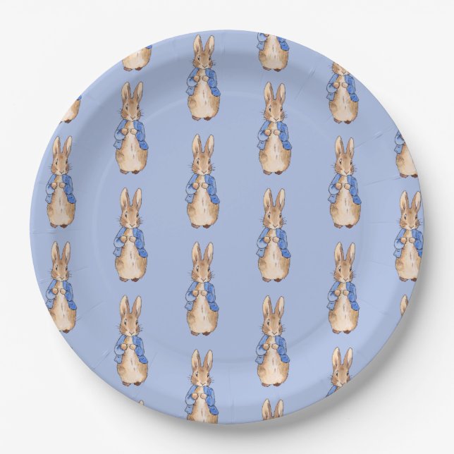 Plato De Papel conejo clásico sobre fondo azul (Anverso)
