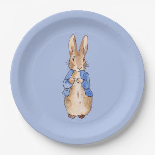 Plato De Papel conejo clásico sobre fondo azul