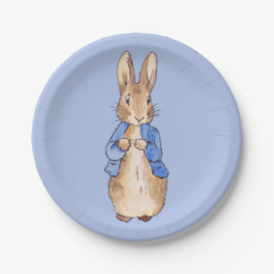 Plato De Papel conejo clásico sobre fondo azul