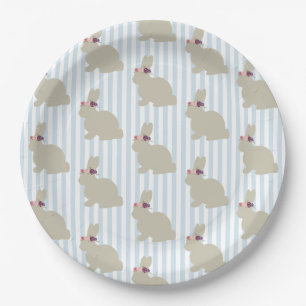 Plato De Papel Conejo con Flor de Raya Azul
