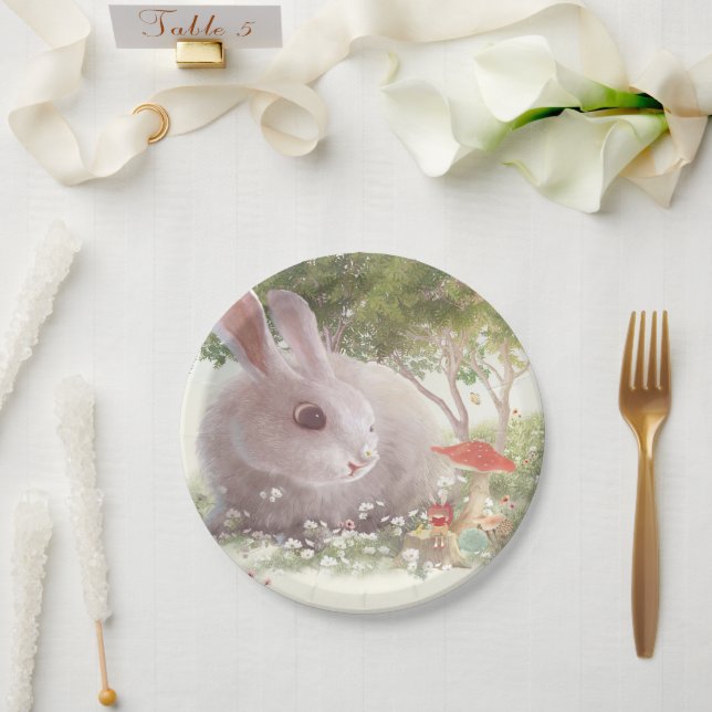 Plato De Papel Conejo con flores (Boda)