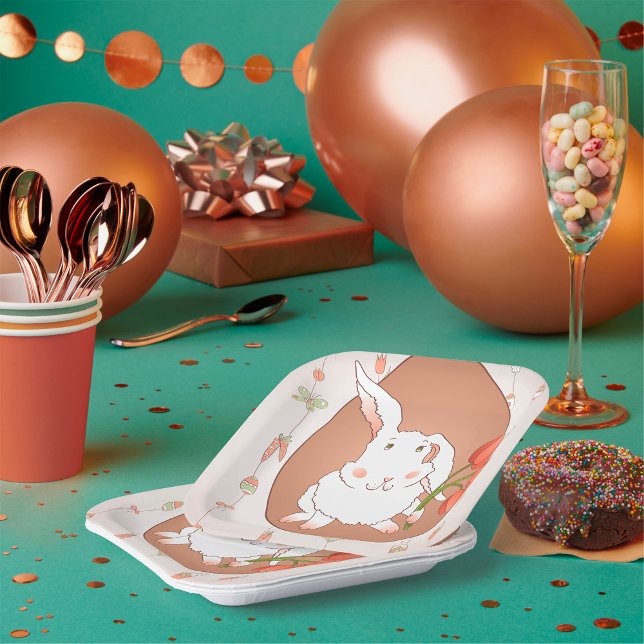 Plato De Papel Conejo con Tulips Primavera Conejo de Vacaciones (Subido por el creador)