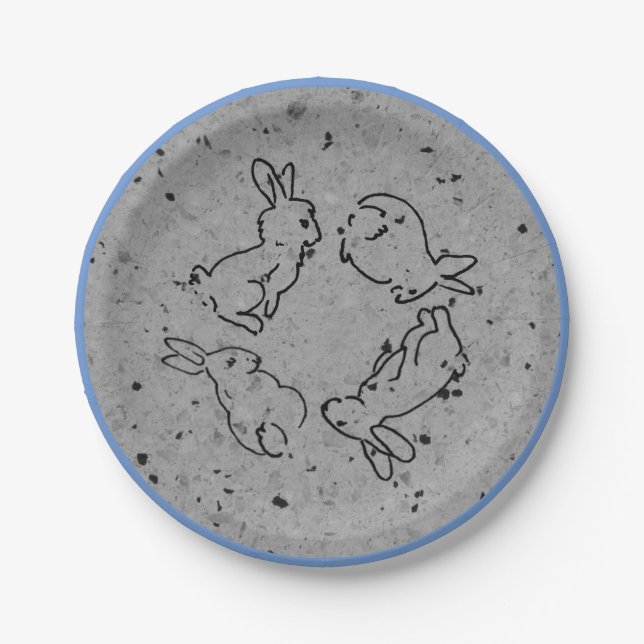 Plato De Papel Conejo conejo de Pascua Piedra Gris Azul Primavera (Anverso)