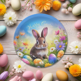 Plato De Papel Conejo de Bebé Cute Brown Easter