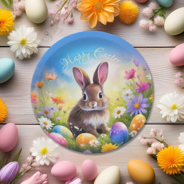 Plato De Papel Conejo de Bebé Cute Brown Easter (Subido por el creador)