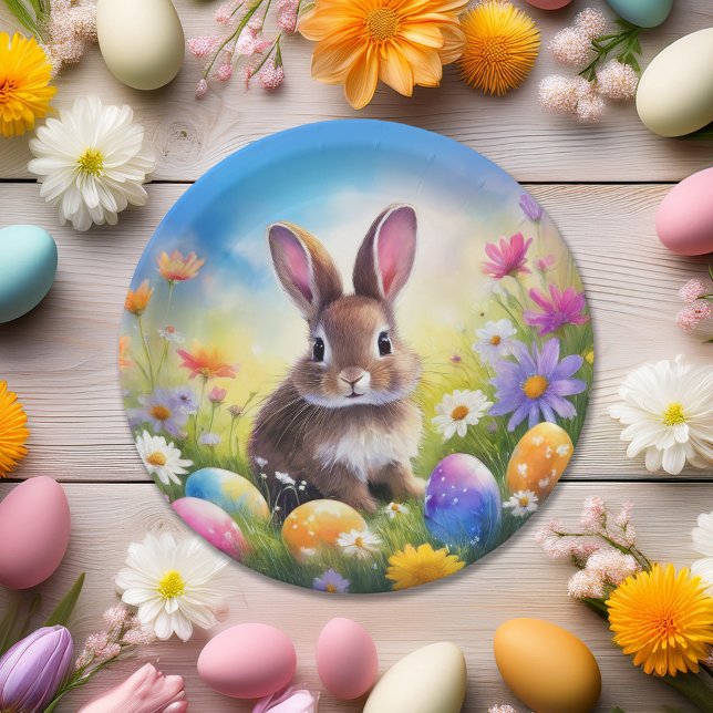 Plato De Papel Conejo de Bebé Cute Brown Easter (Subido por el creador)
