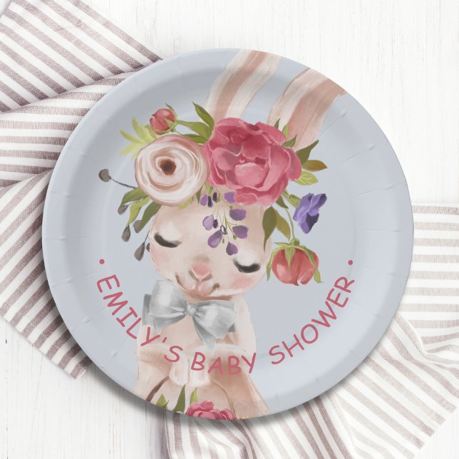 Plato De Papel Conejo de conejito floral de Baby Shower Cute mode (Subido por el creador)