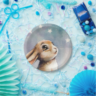 Plato De Papel Conejo de conejo adorable con color de agua