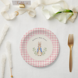 Plato De Papel Conejo de cuento clásico a cuadros Baby Shower