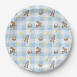 Plato De Papel Conejo de Pascua a Cuadros Azules