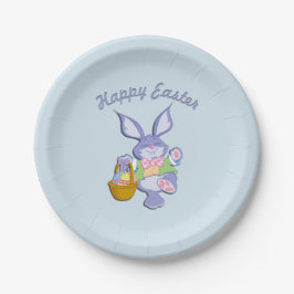 Plato De Papel Conejo de Pascua Bailando Azul