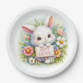 Plato De Papel Conejo de Pascua con Rótulo de Pascua