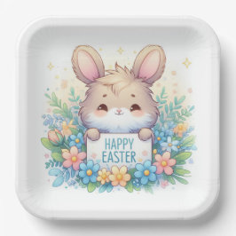 Plato De Papel Conejo de Pascua con Rótulo de Pascua
