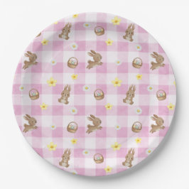 Plato De Papel Conejo de Pascua de Cuadros Rosas