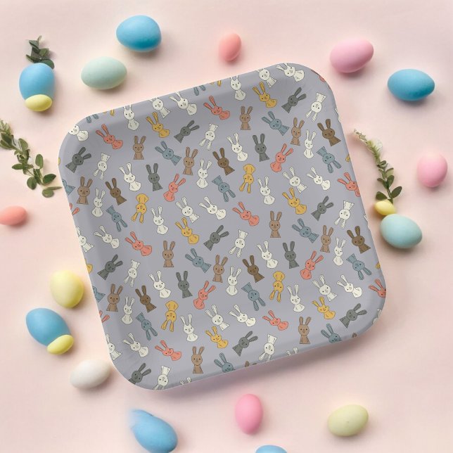 Plato De Papel Conejo de Pascua de dibujos animados (rabbit easter bunny,birthday,wedding,baby shower,special occasion event paper plate party supplies)