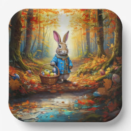 Plato De Papel Conejo de Pascua en el bosque