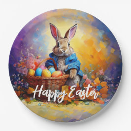 Plato De Papel conejo de Pascua en el bosque