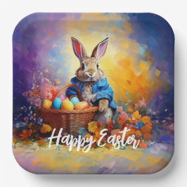 Plato De Papel conejo de Pascua en el bosque