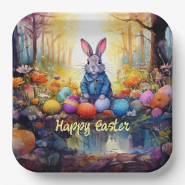 Plato De Papel conejo de Pascua en el bosque